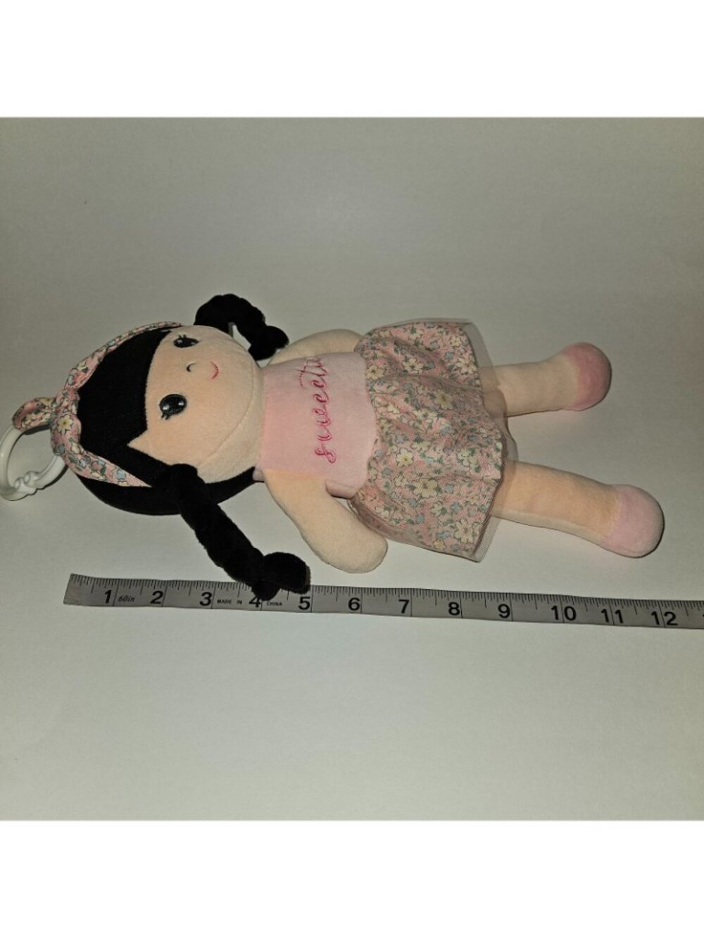 Sweetie Carried Away Plush Girl Doll Lovey 12" Stuffed Toy Black Braids Clip - Picture 4 of 7